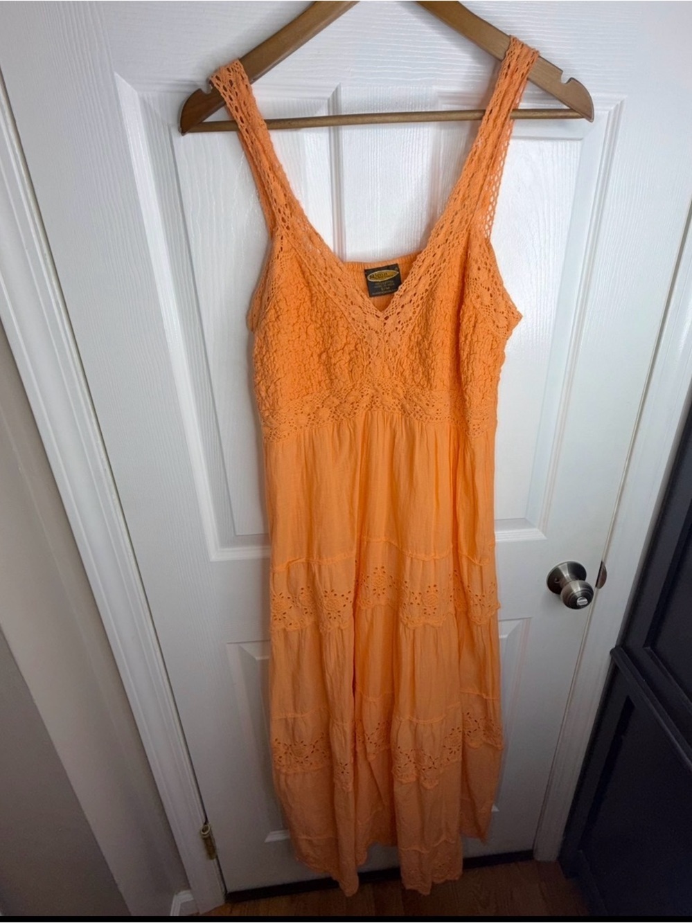 Rima Beachworld Womens S/M Maxi Dress Tiered Eyelet Crochet Orange Small - Picture 3 of 16